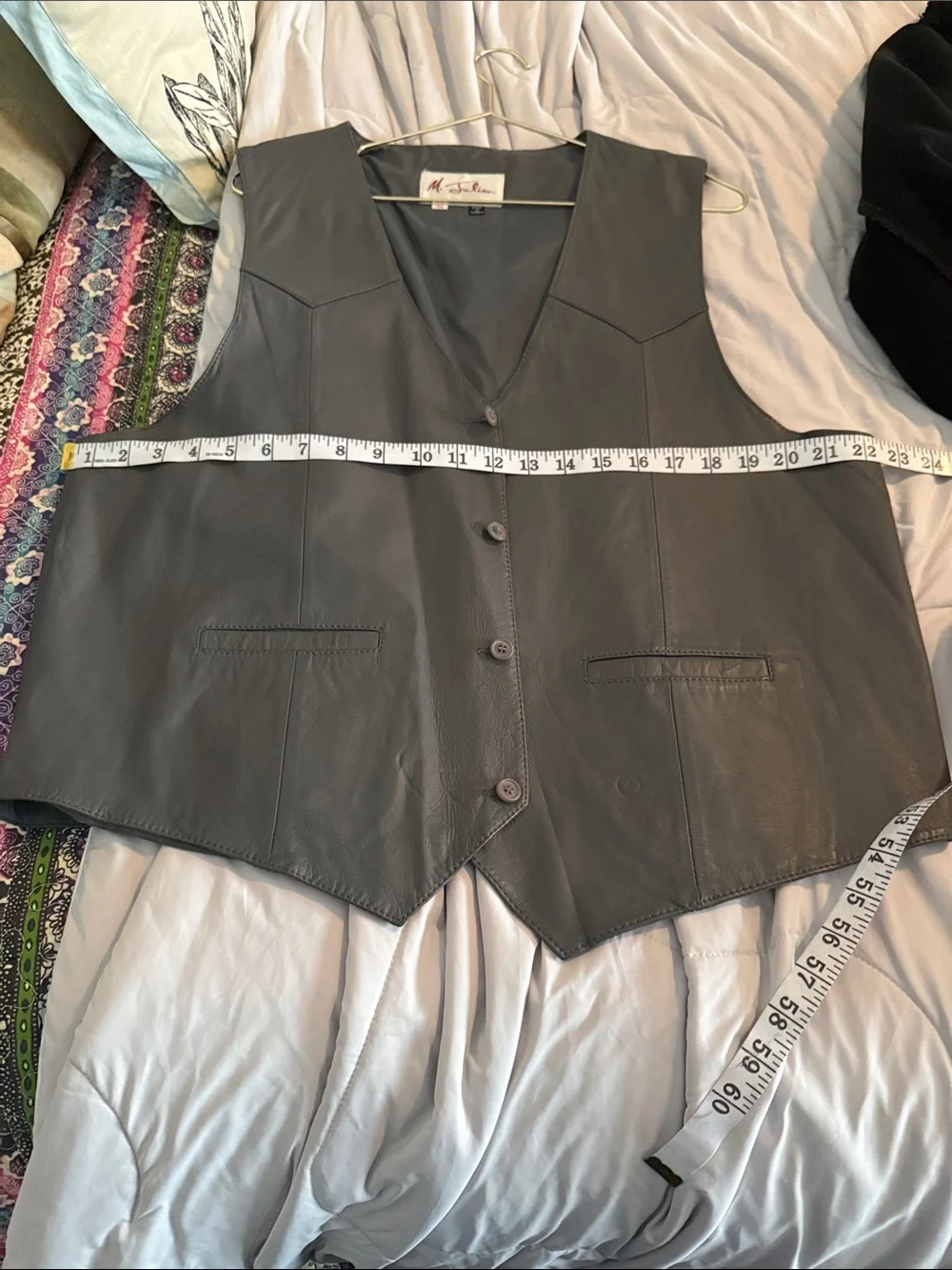 M. Julian Men's Gray Leather Vest - Classic V-Neck Waistcoat